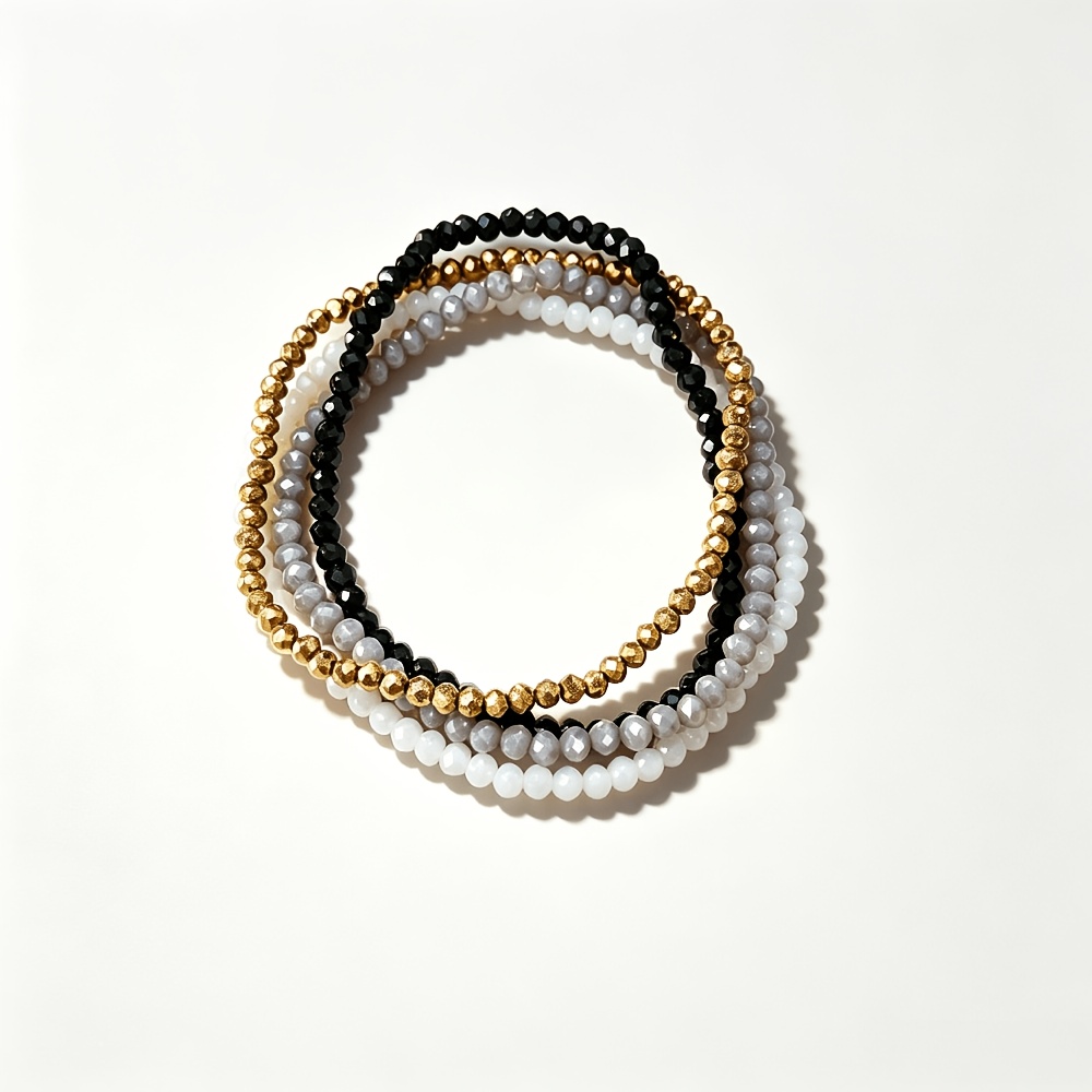 4pc Stackable Cut-Face Small Bead Bracelet Set